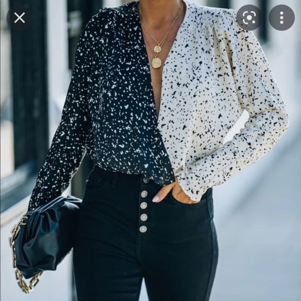 Black and white split speckled bodysuit